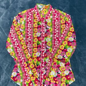 Lilly Pulitzer shirt blouse long sleeves size 2 brilliant colors 100% cotton